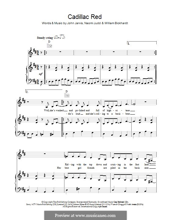 Cadillac Red (The Judds): Für Stimme und Klavier (oder Gitarre) by John Jarvis, Naomi Judd, William Bickhardt