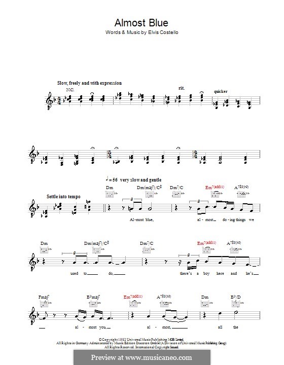 Almost Blue (Diana Krall): Melodie, Text und Akkorde by Elvis Costello