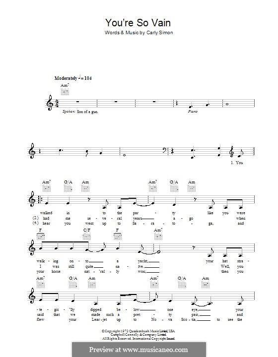 You're So Vain: Melodie, Text und Akkorde by Carly Simon