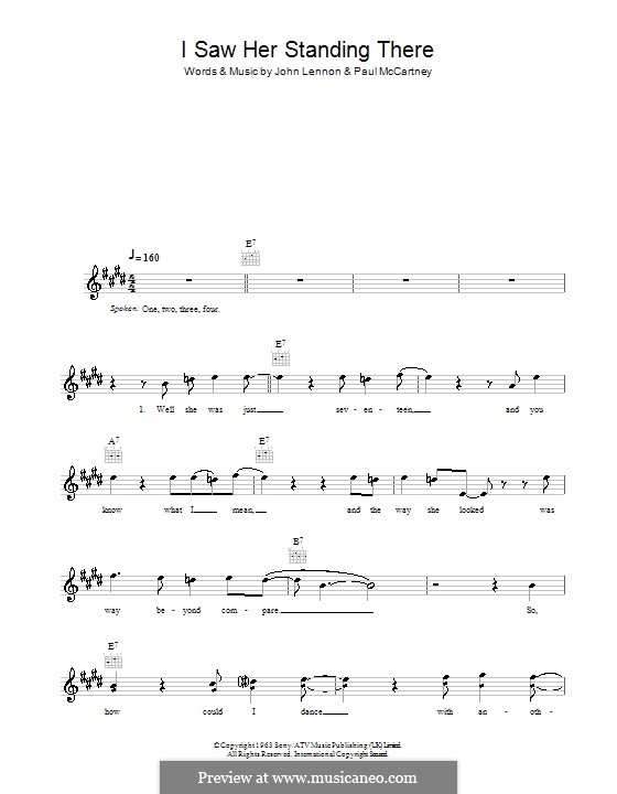 I Saw Her Standing There (The Beatles): Melodie, Text und Akkorde by John Lennon, Paul McCartney