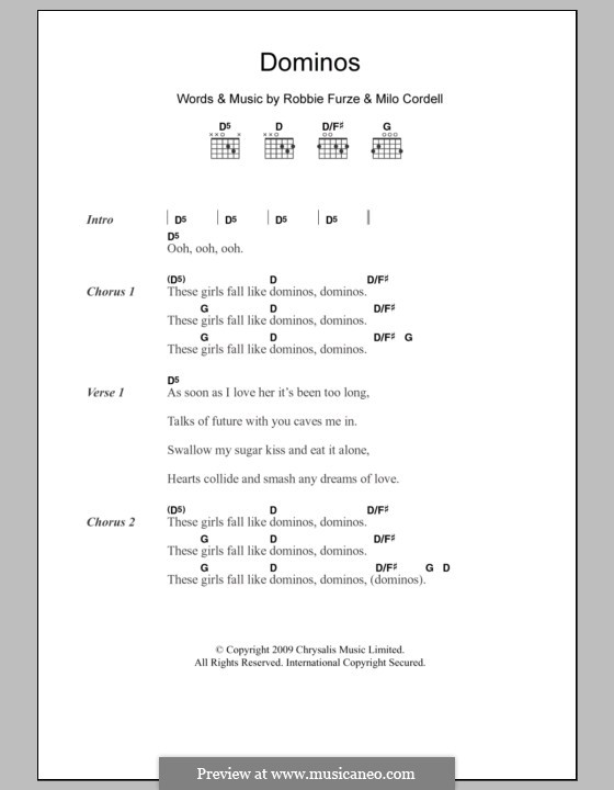 Dominos (The Big Pink): Text und Akkorde by Milo Cordell, Robbie Furze