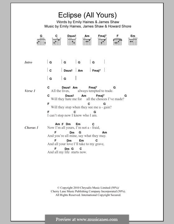 Eclipse (All Yours): Text und Akkorde by Emily Haines, Howard Shore, James Shaw