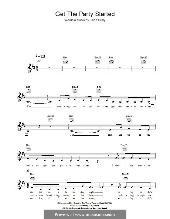Get the Party Started (Pink): Melodie, Text und Akkorde by Linda Perry