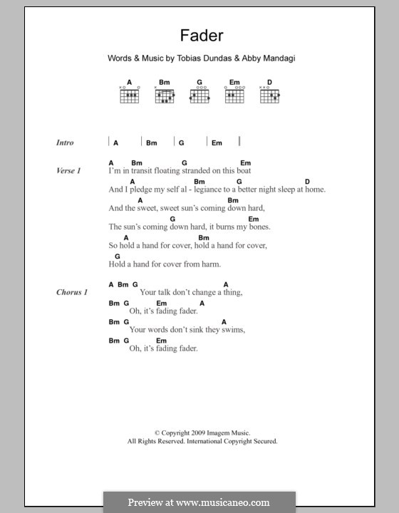 Fader (The Temper Trap): Text und Akkorde by Abby Mandagi, Tobias Dundas