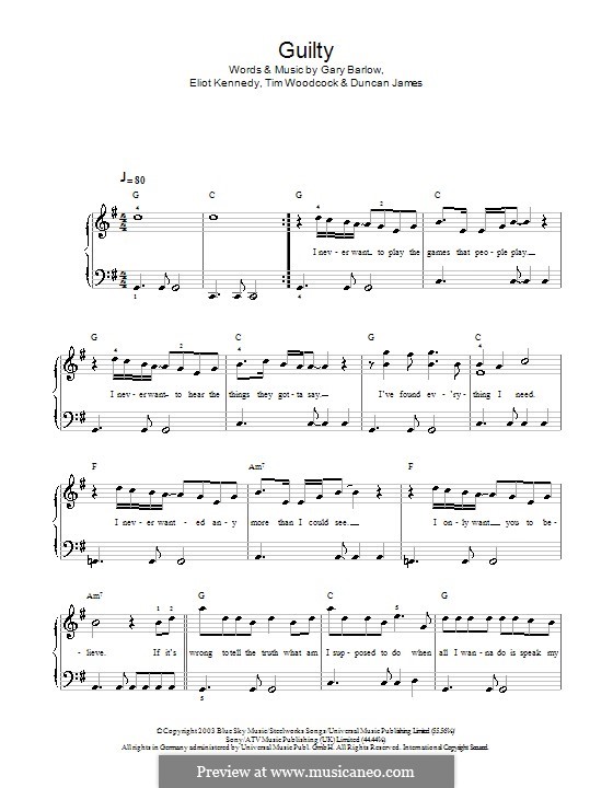 Guilty (Blue): Für Klavier, leicht by Duncan James, Eliot Kennedy, Gary Barlow, Timothy Woodcock