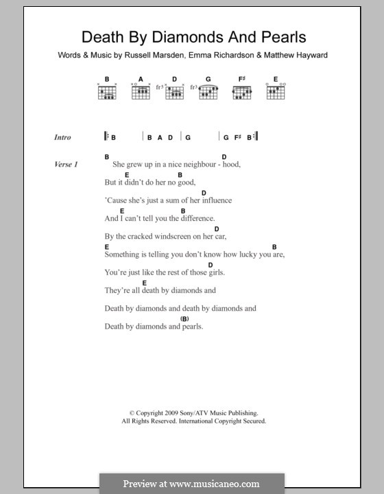 Death By Diamonds and Pearls (Band of Skulls): Text und Akkorde by Emma Richardson, Matthew Hayward, Russell Marsden