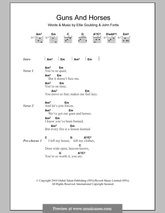 Guns and Horses: Text und Akkorde by Ellie Goulding, John Fortis