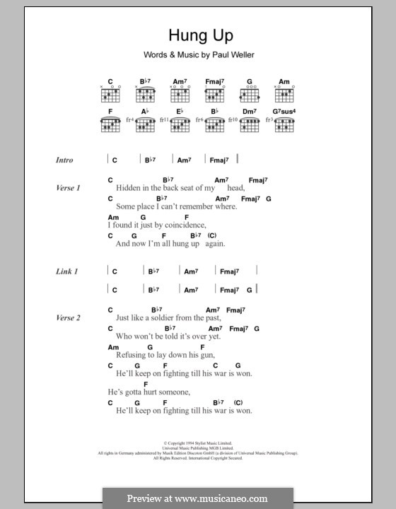 Hung Up: Text und Akkorde by Paul Weller