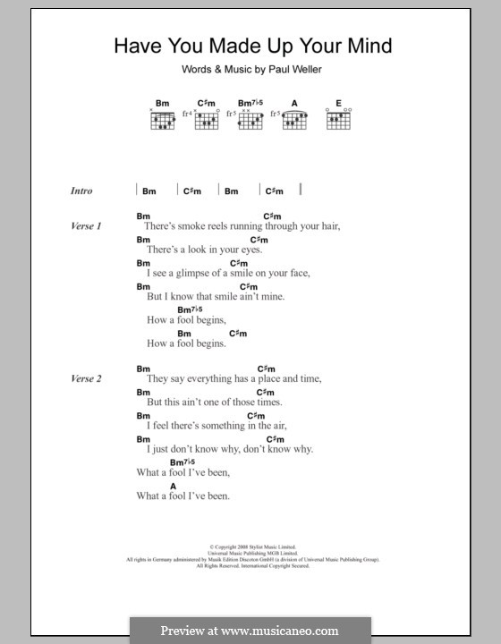 Have You Made Up Your Mind: Text und Akkorde by Paul Weller