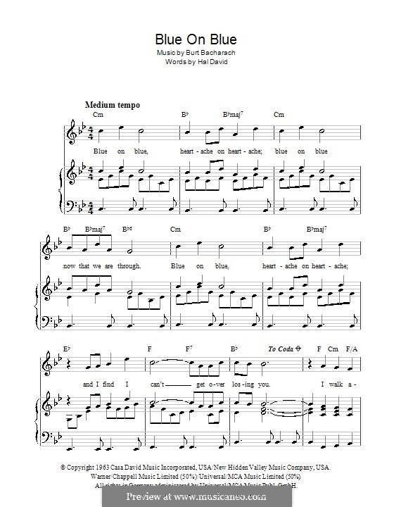 Blue on Blue von B. Bacharach Noten auf MusicaNeo