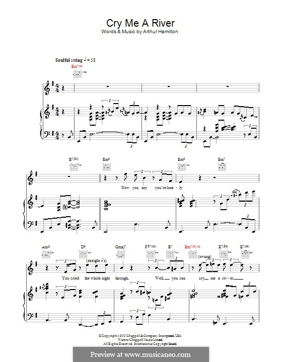 Cry Me a River: Für Stimme mit Klavier oder Gitarre (Diana Krall) by Arthur Hamilton