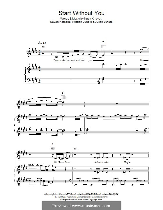 Start without You: Für Stimme und Klavier (oder Gitarre) by RedOne, Julian Bunetta, Kristian Lundin, Savan Kotecha