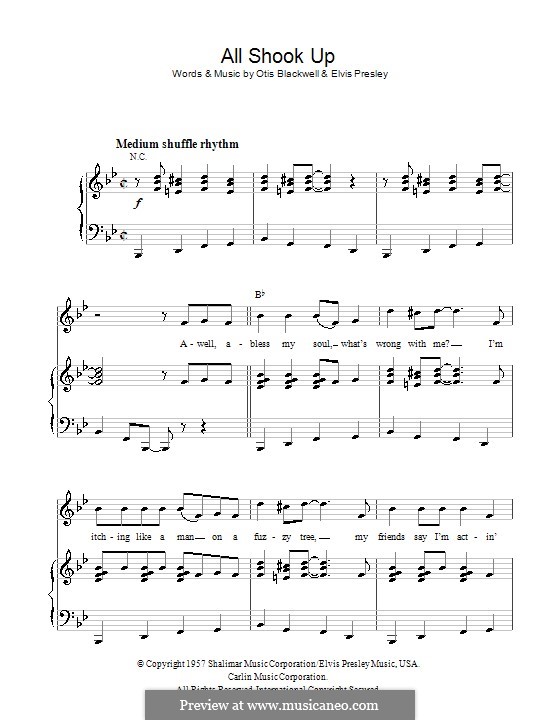 All Shook Up: Für Stimme und Klavier (oder Gitarre) by Elvis Presley, Otis Blackwell