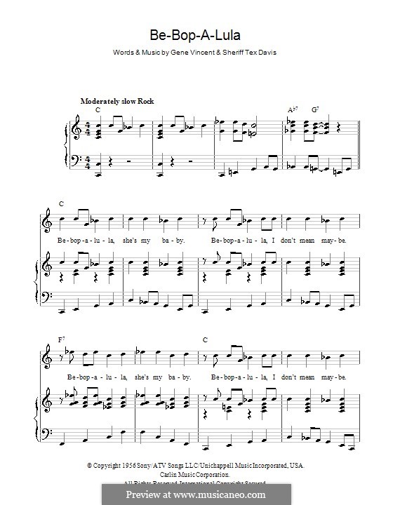 Be-Bop-A-Lula: Für Stimme und Klavier (oder Gitarre) by Gene Vincent, Sheriff Tex Davis