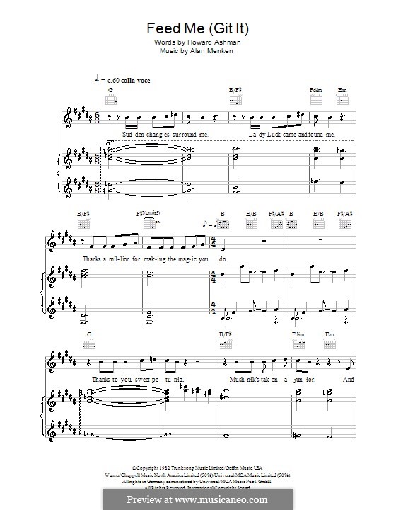 Feed Me: Für Stimme und Klavier (oder Gitarre) by Alan Menken