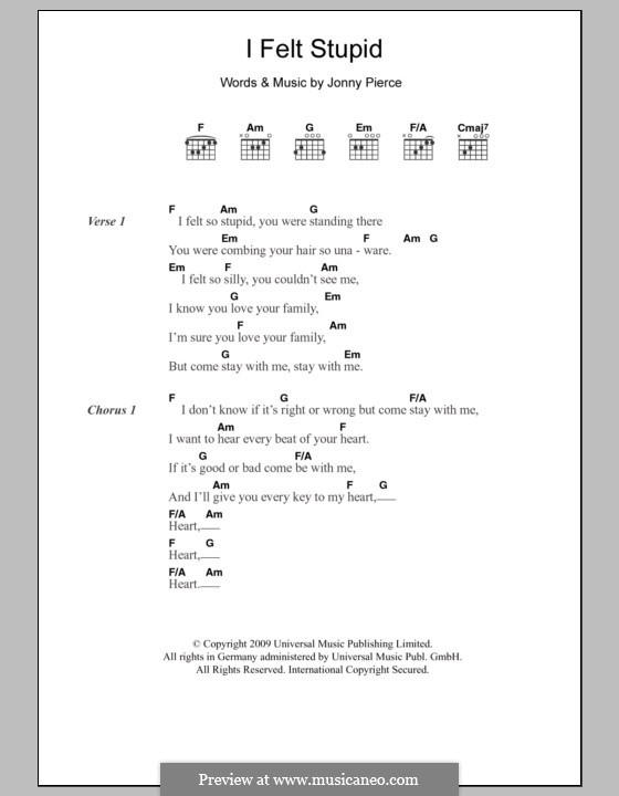 I Felt Stupid (The Drums): Texte und Akkorde by Jonny Pierce