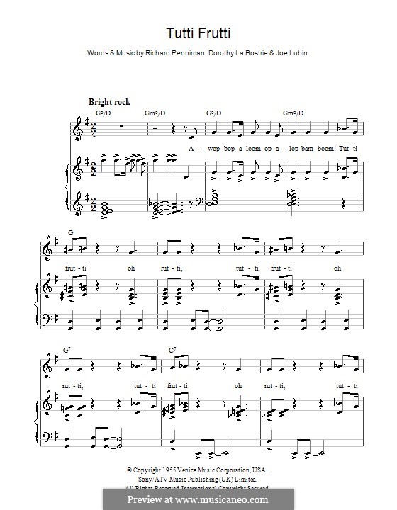 Tutti Frutti: Für Stimme mit Klavier oder Gitarre by Little Richard, Dorothy La Bostrie