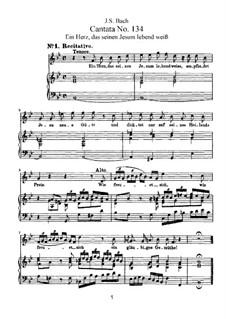 Ein Herz, das seinen Jesum lebend weiss, BWV 134: Bearbeitung für Stimmen und Klavier by Johann Sebastian Bach