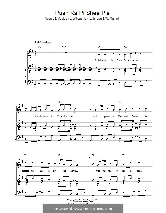 Push Ka Pi Shee Pie (from Five Guys Named Moe): Für Stimme und Klavier (oder Gitarre) by J. Willoughby, Louis Jordan, Walt Merrick