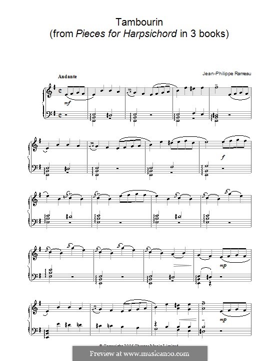 Cembalosuite in e-Moll, RCT 2: Tambourin. Version für Klavier by Jean-Philippe Rameau