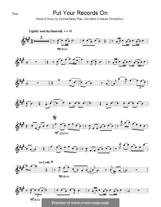 Put Your Records on (Corinne Bailey Rae): Für Flöte by John Beck, Steven Chrisanthou