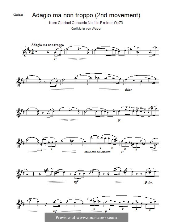 Konzert für Klarinette und Orchester Nr.1, J.114 Op.73: Teil II – Solo Stimme by Carl Maria von Weber