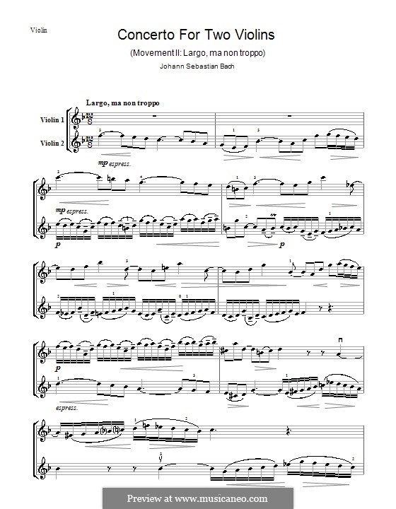 Doppelkonzert für zwei Violinen, Streicher und Basso Continuo in d-Moll, BWV 1043: Teil II – Violinstimmen by Johann Sebastian Bach