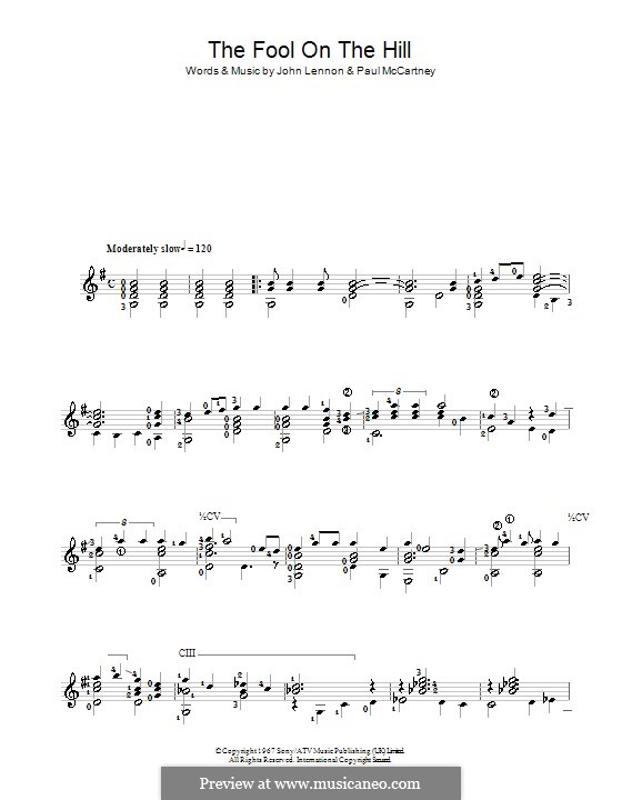 The Fool on the Hill (The Beatles): Für Gitarre by John Lennon, Paul McCartney