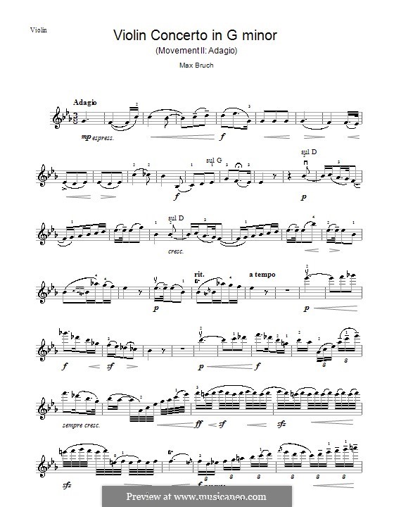 Violinkonzert Nr.1 in g-Moll, Op.26: Teil II – Violinstimme by Max Bruch