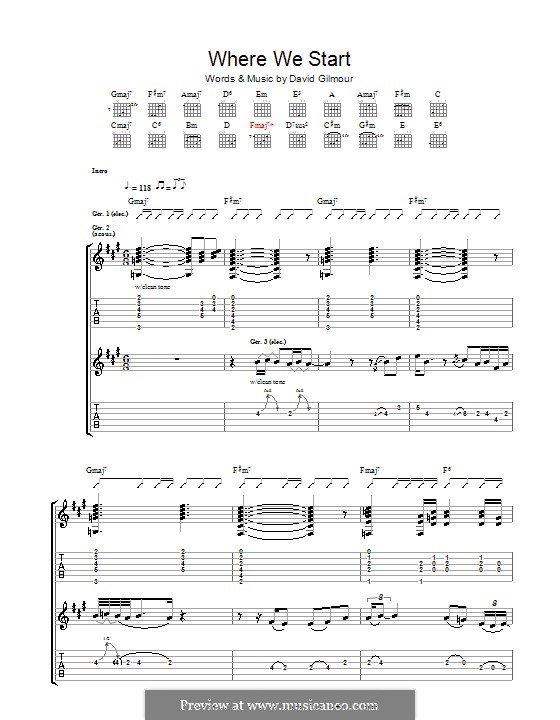 Where We Start: Für Gitarre mit Tabulatur by David Gilmour