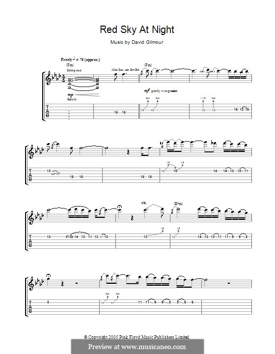 Red Sky at Night: Für Gitarre mit Tabulatur by David Gilmour