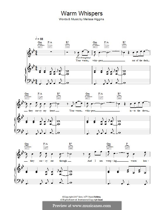 Warm Whispers (Missy Higgins): Für Stimme und Klavier (oder Gitarre) by Melissa Higgins