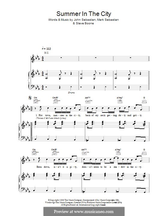 Summer in the City (The Lovin' Spoonful): Für Stimme und Klavier (oder Gitarre) by John B. Sebastian, Mark Sebastian, Steve Boone