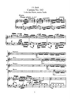 Lobe den Herrn, meine Seele, BWV 143: Klavierauszug mit Singstimmen by Johann Sebastian Bach