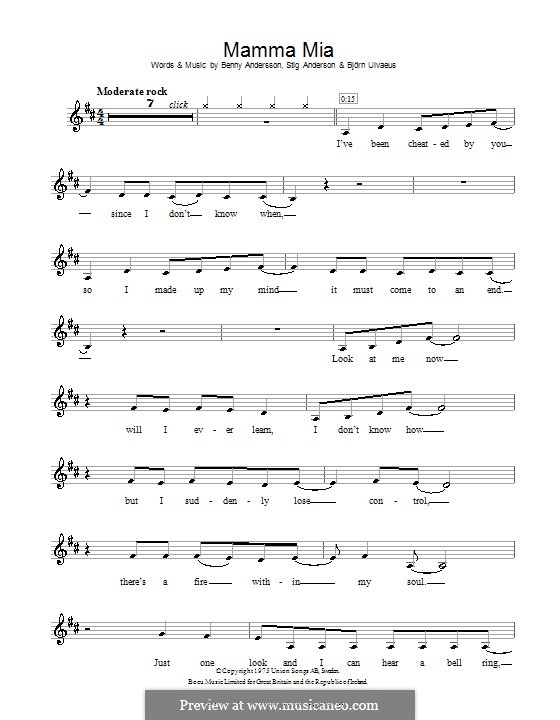 Mamma Mia (ABBA): Für Klarinette by Benny Andersson, Björn Ulvaeus, Stig Anderson