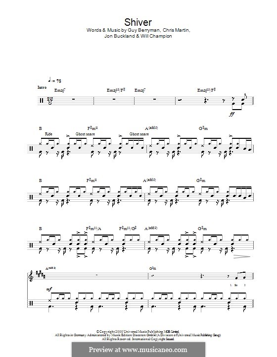 Shiver (Coldplay): Für Trommeln by Chris Martin, Guy Berryman, Jonny Buckland, Will Champion