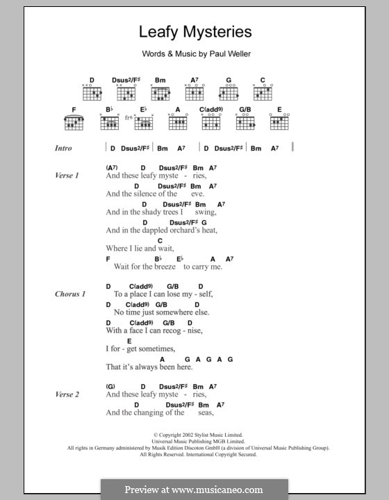 Leafy Mysteries: Text und Akkorde by Paul Weller