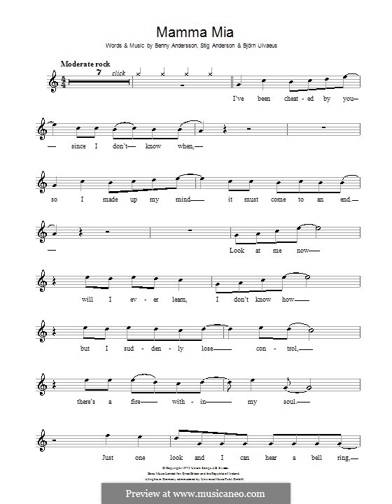 Mamma Mia (ABBA): Für Flöte (G Major) by Benny Andersson, Björn Ulvaeus, Stig Anderson