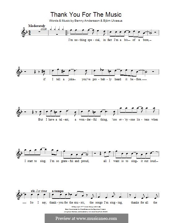 Thank You for the Music (ABBA): Für Gitarre mit Tabulatur by Benny Andersson, Björn Ulvaeus