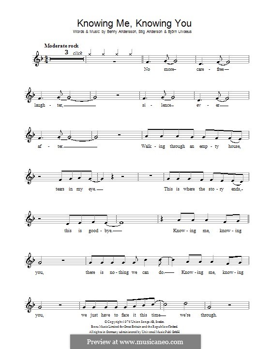 Knowing Me, Knowing You (ABBA): Für Blockflöte by Benny Andersson, Björn Ulvaeus, Stig Anderson