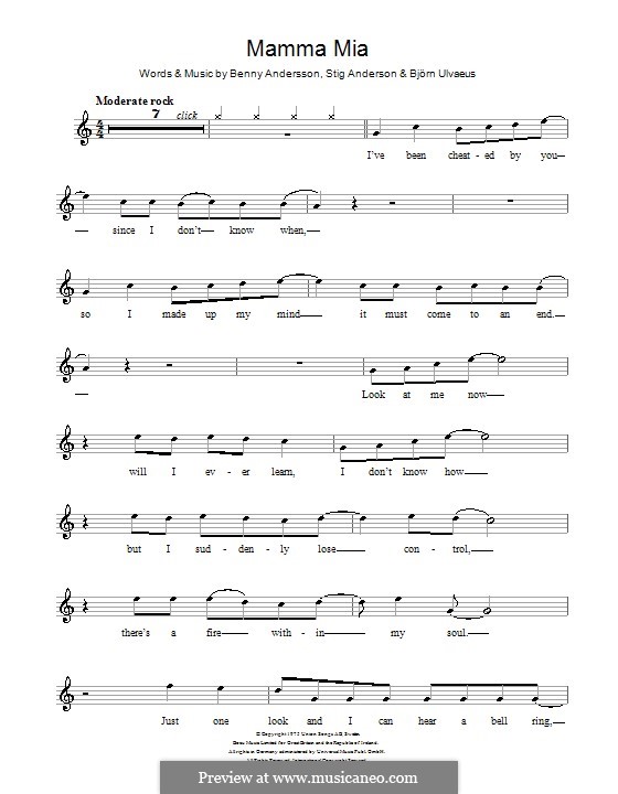 Mamma Mia (ABBA): Für Blockflöte by Benny Andersson, Björn Ulvaeus, Stig Anderson