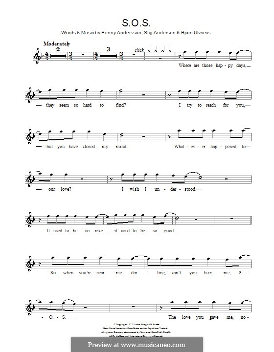 S.O.S. (ABBA): Für Blockflöte by Benny Andersson, Björn Ulvaeus, Stig Anderson