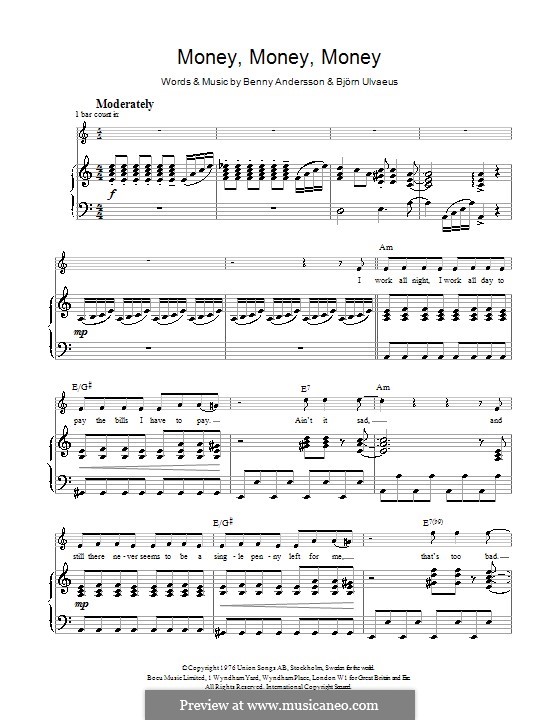 Money, Money, Money (ABBA): Für Stimme mit Klavier oder Gitarre (A Minor) by Benny Andersson, Björn Ulvaeus