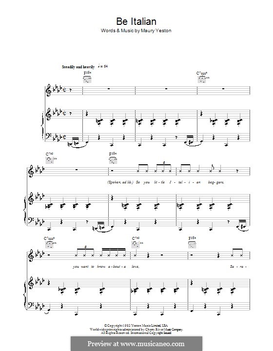 Be Italian: Für Stimme und Klavier (oder Gitarre) by Maury Yeston