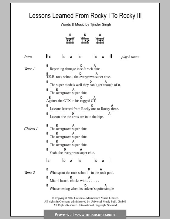 Lessons Learned from Rocky I to Rocky III (Cornershop): Texte und Akkorde by Tjinder Singh