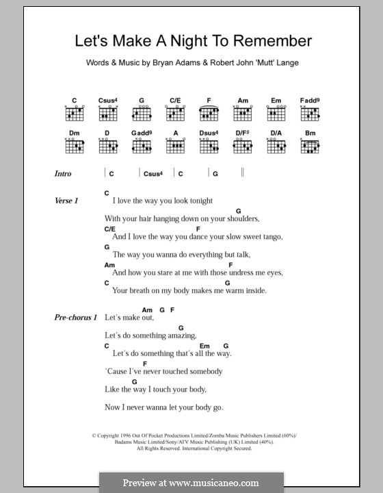 Let's Make a Night to Remember: Text und Akkorde by Robert John Lange