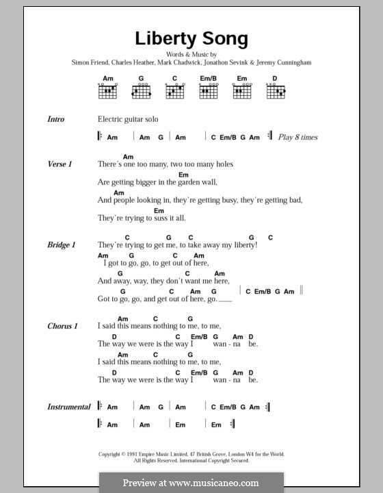 Liberty Song (The Levellers): Text und Akkorde by Charles Heather, Jeremy Cunningham, Jonathan Sevink, Mark Chadwick, Simon Friend