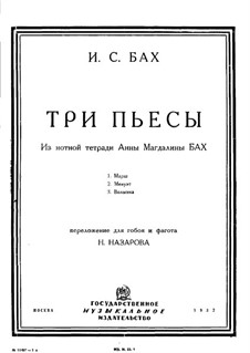 Ausgawälte Stücke: Drei Stücke. Bearbeitung für Oboe und Fagott by Johann Sebastian Bach