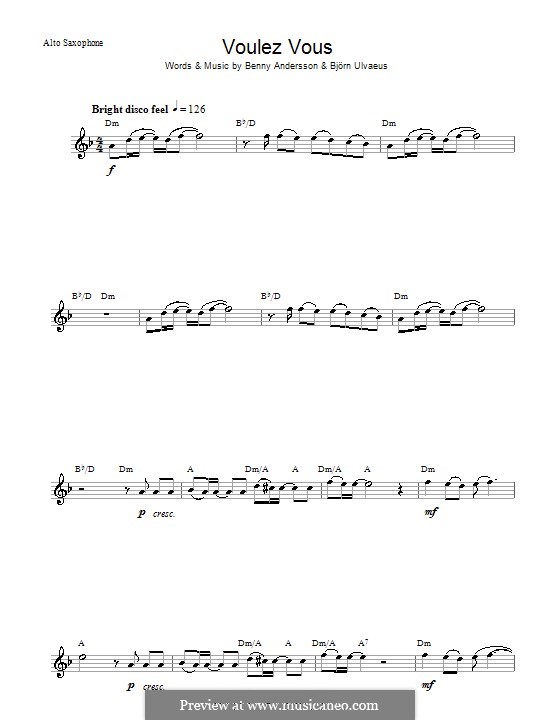 Voulez Vous (ABBA): Für Altsaxophon by Benny Andersson, Björn Ulvaeus