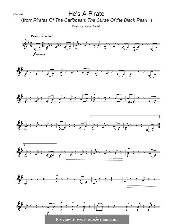 He's a Pirate (from Pirates of the Caribbean: The Curse of the Black Pearl): Für Klarinette by Klaus Badelt